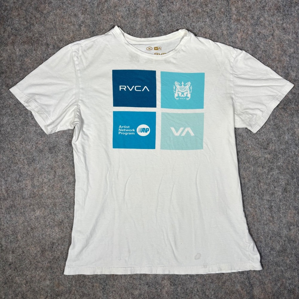 RVCA Graphic T-Shirt Mens M White ANP Artist Network Program DISTRESSED READ